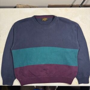 Vintage Eddie Bauer Colorblock Crewneck Sweater Mens XL Navy Teal Burgundy 90s